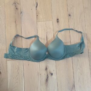 Aerie's Unlined Soft Floral Lace Trim Bra in Green